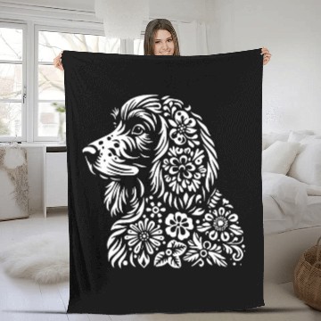 Discover Floral Boykin Spaniel Dog With Flowers Graphic Design Fleece Blankets
