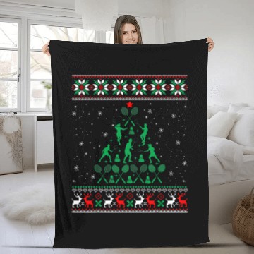 Discover Badminton Christmas Tree Love Team Player Coachs Ugly Sweater Fleece Blankets
