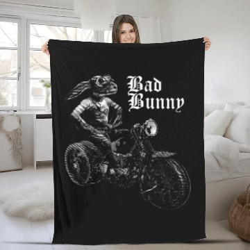 Discover Bad Bunny Funny Easter Retro Motorcycle for Men Fleece Blankets