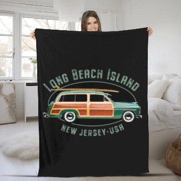 Discover Surf Life Long Beach Island New Jersey vintages Surfing Design Fleece Blankets