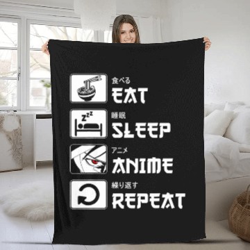 Discover Eat Sleep Anime Repeat Funny Art Fleece Blankets
