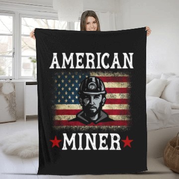Discover American Coal Miner Patriotic USA Flag Underground Mining 3 Fleece Blankets