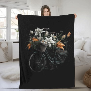 Discover Bike basket and Lily flowers Fleece Blankets