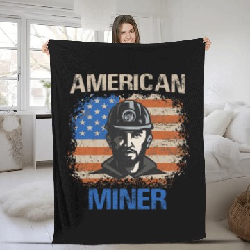 Discover American Coal Miner Patriotic USA Flag Underground Mining 2 Fleece Blankets