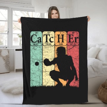 Discover Baseball Periodic Table Elements Nerd Baseball Catcher Retro 4 Baseball Tees Fleece Blankets