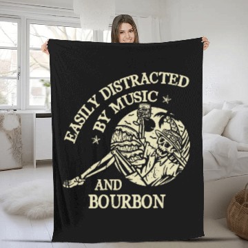 Discover Easily Distracted By Music And Bourbon Skeleton Fleece Blankets