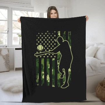 Discover Camouflage American Flag Camo Baseball Player Coachs Team 21 Fleece Blankets