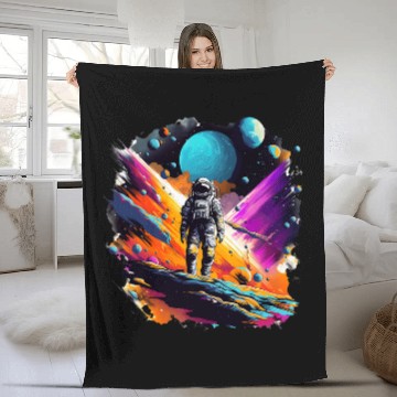 Discover Astronaut Exploring the Vastness of Space Baseball Tees Fleece Blankets