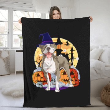 Discover Cute American Pit Bull Terrier Halloween Witch Pumpkin Fleece Blankets