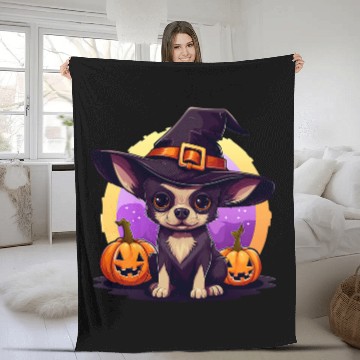 Discover chihuahua halloween dog witch Fleece Blankets