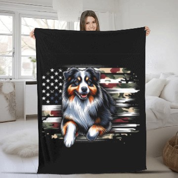 Discover Australian Shepherd Vector USA Flag Fleece Blankets