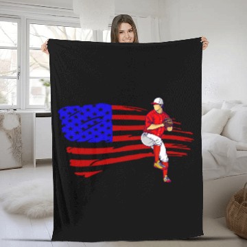 Discover Baseball Pitcher American Flag USA Flag Baseball Fleece Blankets