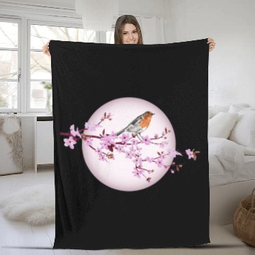 Discover Robin enjoys cherry blossom Fleece Blankets