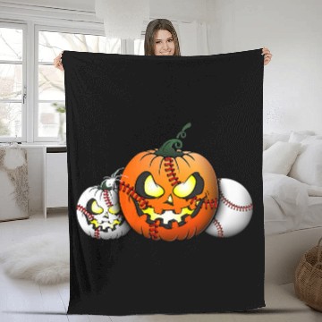 Discover Funny Baseball Player Horror Pumpkin Baseball Halloween Fleece Blankets