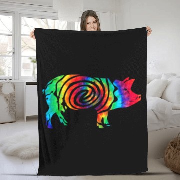 Discover Pig Tie Dye vintages Pig Lover Fleece Blankets