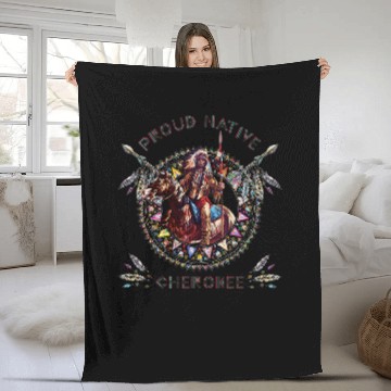 Discover Cherokee Native American Indian Warrior Riding Horse Fleece Blankets