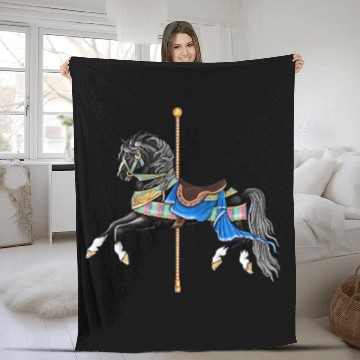 Discover Black Stallion Carousel Horse Fleece Blankets