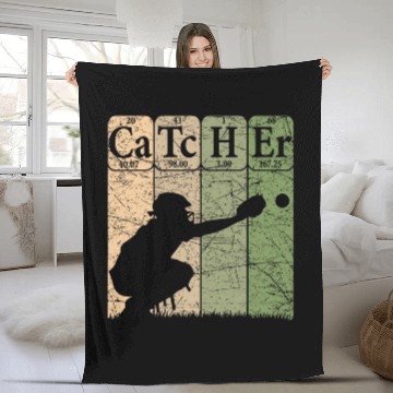 Discover Baseball Periodic Table Elements Nerd Baseball Catcher Retro Fleece Blankets