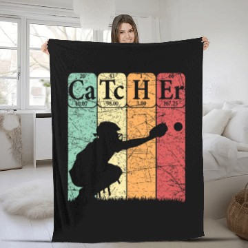 Discover Baseball Periodic Table Elements Nerd Baseball Catcher Retro 1 Zip Fleece Blankets