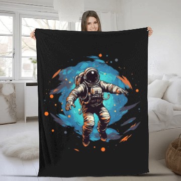 Discover Astronaut Floating in Outer Space Zip Fleece Blankets