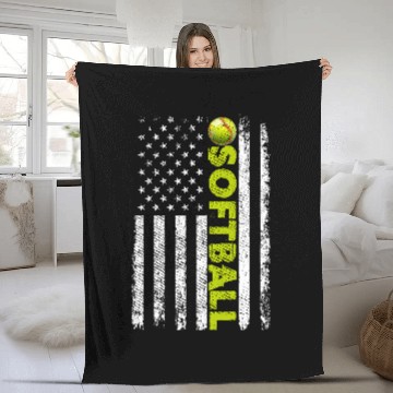 Discover Distressed SoftBall Team American Flag Fleece Blankets
