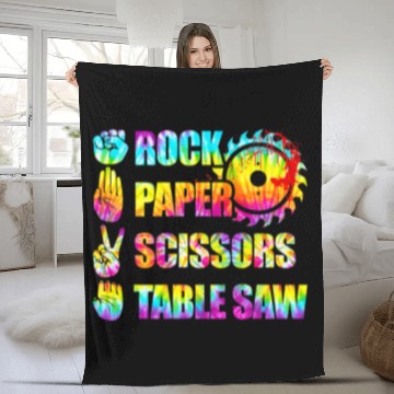 Discover Woodworking Rock Paper Scissors Table Saw Tie Dye Funny Carpenter Fleece Blankets