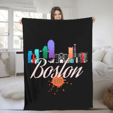 Discover Boston Skyline Colorful Art Baseball Tees Fleece Blankets