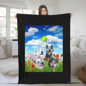 Discover Blue Red White Heeler Cattle Dogs Playing Ball Fleece Blankets