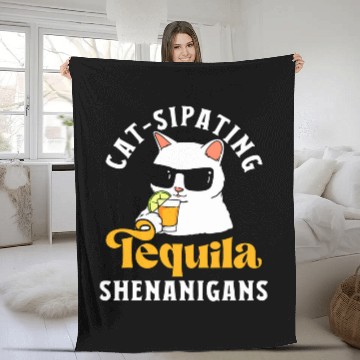 Discover Funny Tequila Drinking Cat Lover Salt Lime Bartender Drink 28 Fleece Blankets