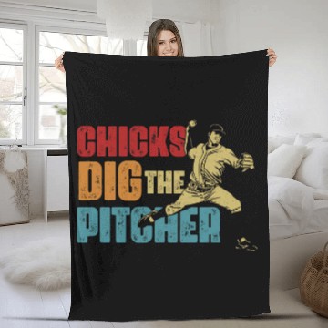 Discover Baseball Pitcher Funny Chick Dig The Pitcher Softball Player Fleece Blankets