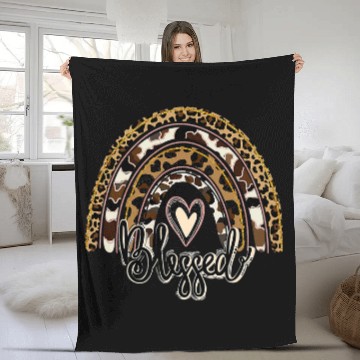 Discover blessed leopard rainbow 2christian easter day religious Fleece Blankets