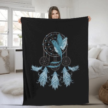 Discover Hummingbird Native American Tribal Indian Dreamcatcher Fleece Blankets