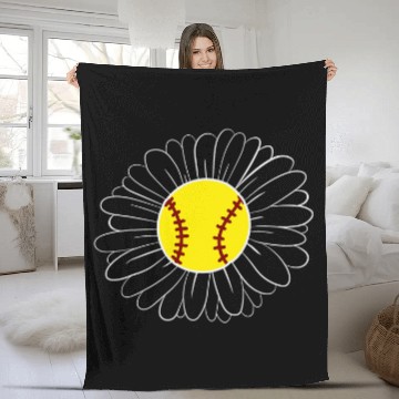Discover Cute Flower Daisy Softball Mom Fleece Blankets