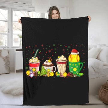 Discover Christmas Coffee Softball Baseball Game Day Coffee Drink Fleece Blankets