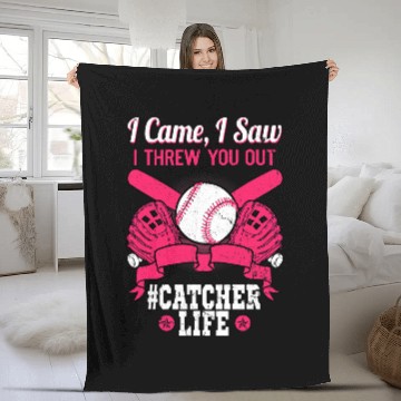 Discover Catcher Life Softball Team Sport Player Infielder Backstop Fleece Blankets
