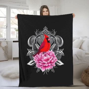 Discover Cardinal Bird With Peony Color indianas State Tattoo Art Fleece Blankets