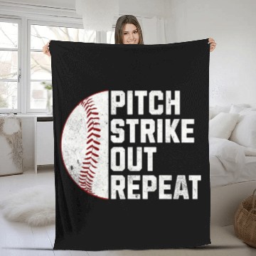 Discover Baseball Pitcher Pitch Strike Out Repeat Fleece Blankets