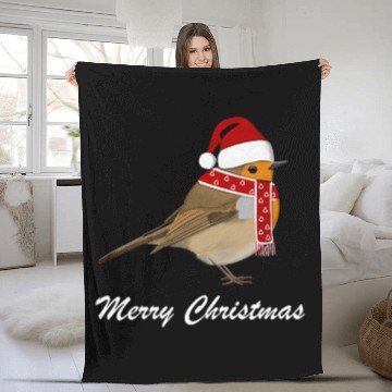 Discover Robin Christmas Bird Santa Claus Biologist Animal Fleece Blankets