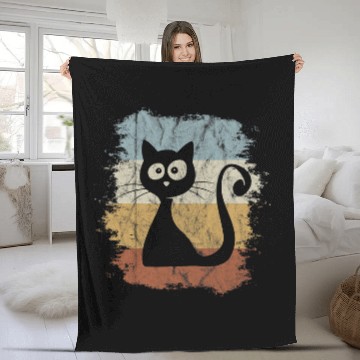 Discover Funky vintages Retro Cartoon Cat Silhouette Fleece Blankets