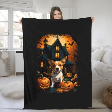 Discover Cute Jack Russell A Spooky Haunted House Full Moon 1 Fleece Blankets