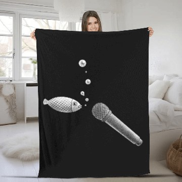 Discover Funny Fish Singer with Microphone Creative Music Lover Fleece Blankets