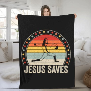 Discover Jesus Saves Baseball Pitcher Religious Pro Christian Retro Zip Fleece Blankets