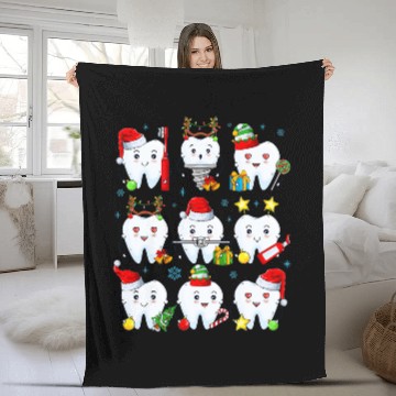Discover Merry Christmas Dental Assistant Teeth Santa Hat Xmas Fleece Blankets
