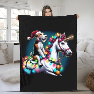 Discover Christmas Lights Wire Fox Terrier Dog Riding Unicorn Baseball Tees Fleece Blankets