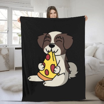 Discover Shih Tzu Eating Pizza Dog Fleece Blankets