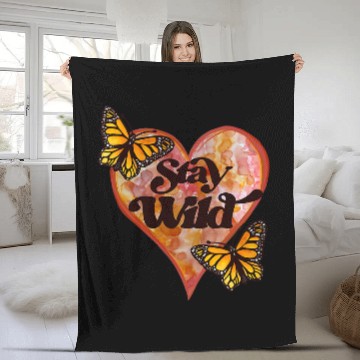 Discover Stay Wild Retro Monarch Butterfly Fleece Blankets
