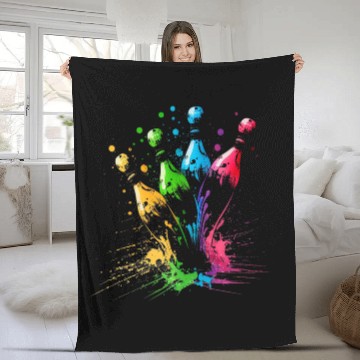 Discover Bowling Skittles Splash Art Bowler Retro Bowling Skittles Baseball Tees Fleece Blankets