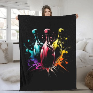 Discover Bowling Skittles Splash Art Bowler Retro Bowling Cone Fleece Blankets