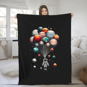 Discover Astronaut Holding Planet Balloons Space Moon Mars Planets 2 Fleece Blankets