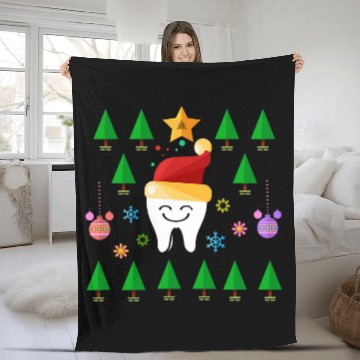 Discover Funny Teeth dentists Christmas Dental assistant costume gift Fleece Blankets